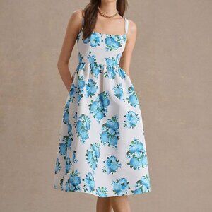 Anthropologie Sachin & Babi Blaine Dress Taffeta Formal Pockets Blue White Sz 8